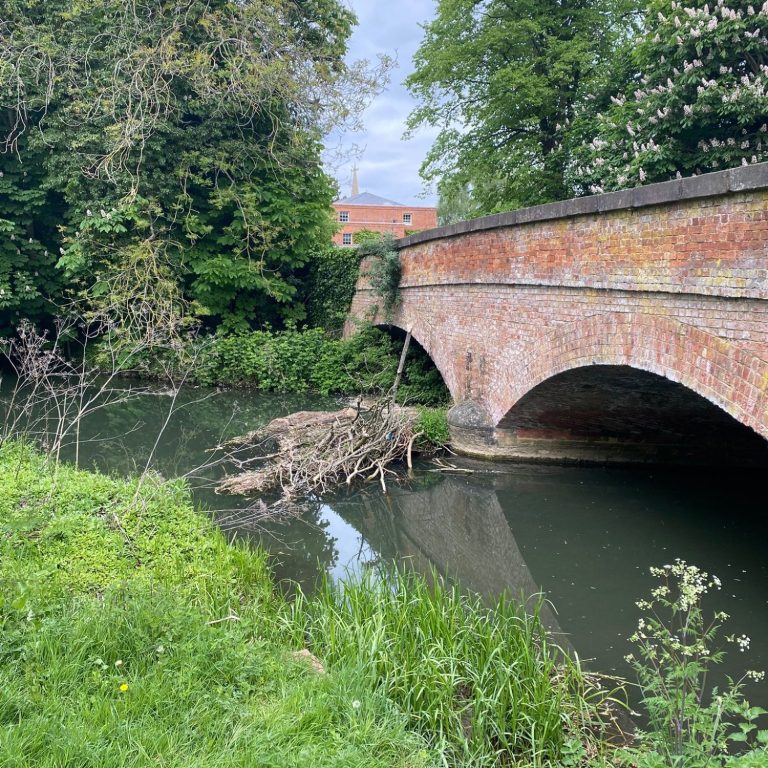 Hunter Street bridge before clearance of the debris.